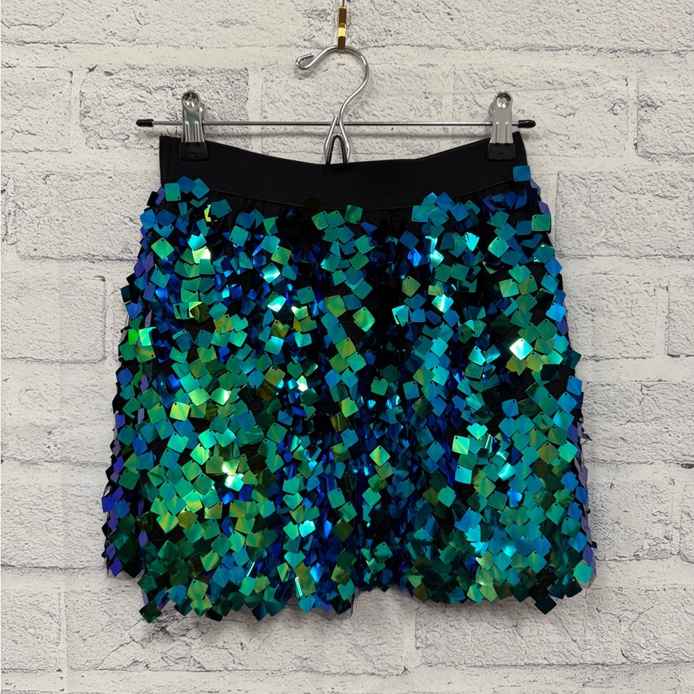 Judith March Black and Green Sequin Mini Skirt Womens Size Small